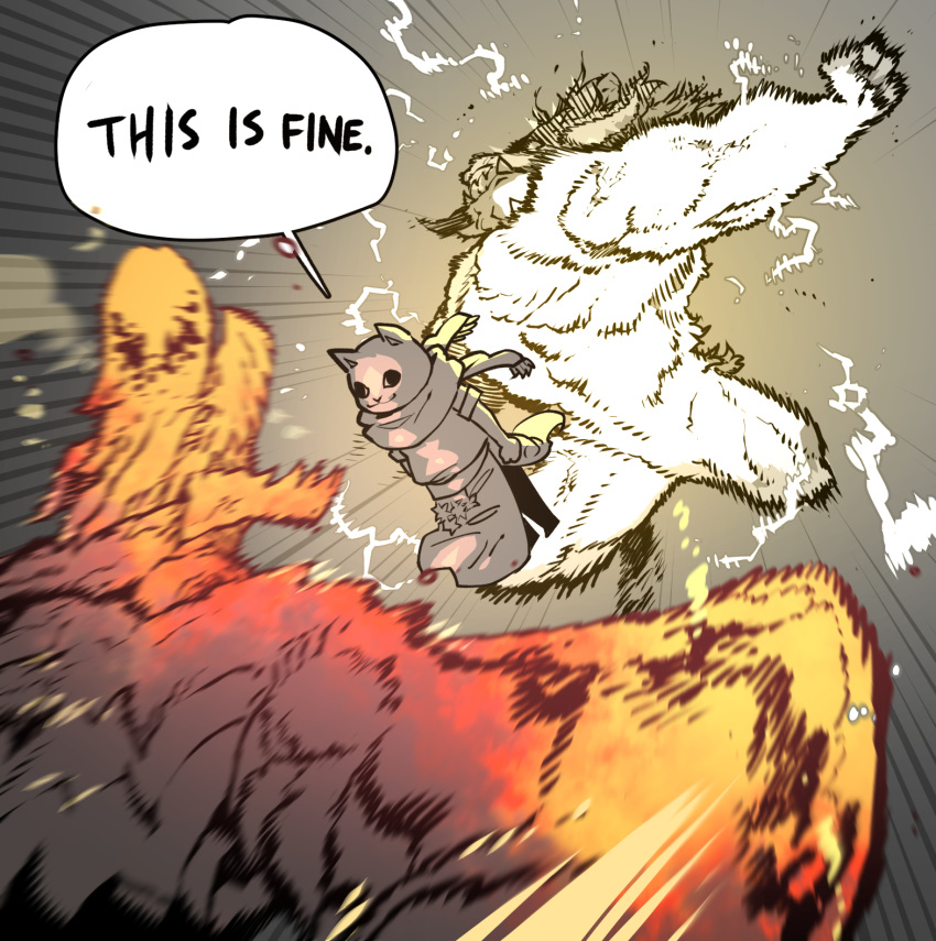 :3, arms_at_sides, brachydios, cat, emphasis_lines, epic, felyne, highres