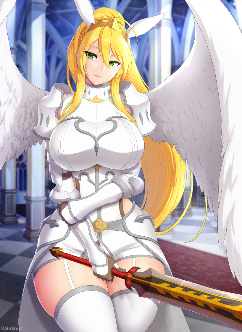 1girl, animal_ears, arch, armor, artoria_pendragon_(all), artoria_pendragon_(lancer), blurry, blurry_background