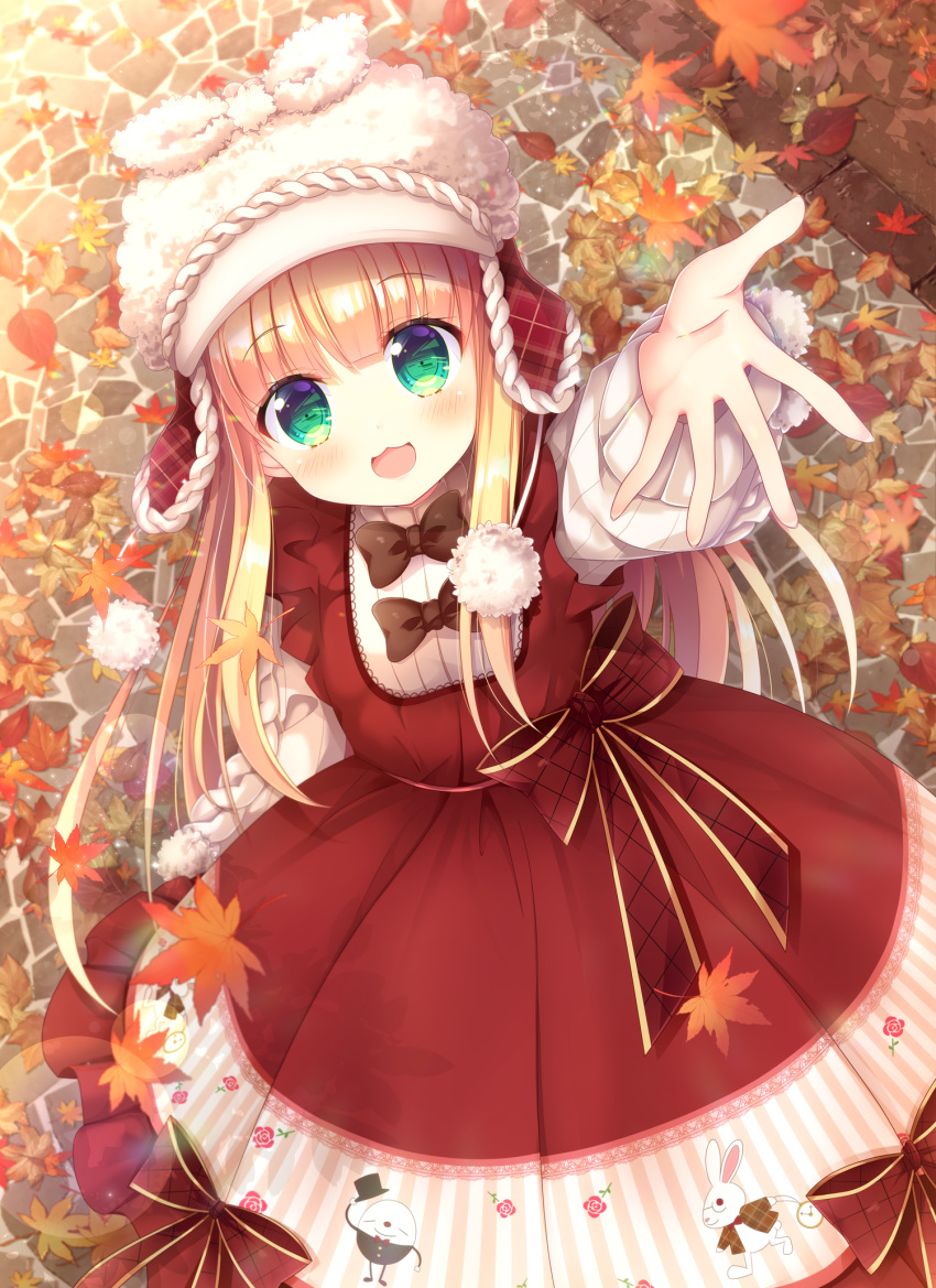 1girl, alternate_costume, ari_(ariburo), blonde_hair, green_eyes, hat, highres, leaf