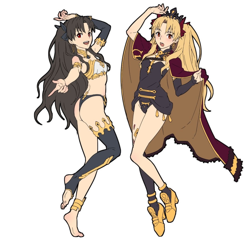 2girls, :d, :o, arm_up, armlet, ass, bangs, bare_legs
