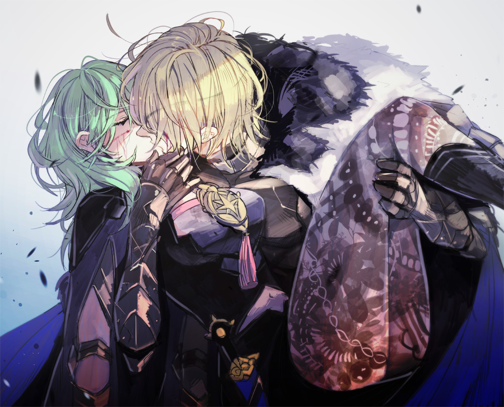1boy, 1girl, aqua_hair, bangs, black_footwear, black_shorts, blonde_hair, blood