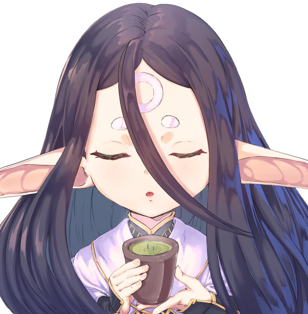 1girl, closed_eyes, facial_mark, granblue_fantasy, hair_between_eyes, harvin, incloud, long_hair
