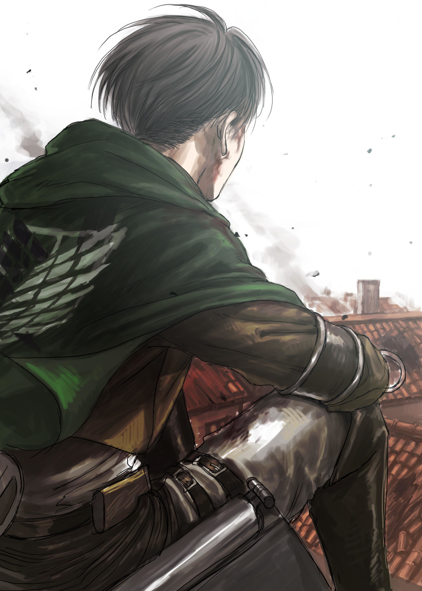 1boy, absurdres, belt, black_hair, blood, blood_on_face, boots, cape