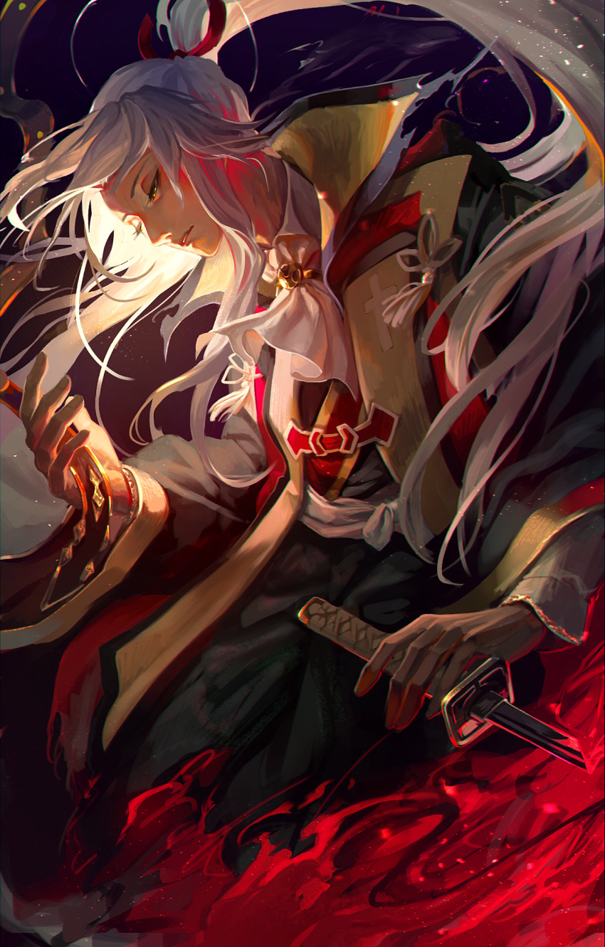 1boy, amakusa_shirou_(fate), ascot, dark_skin, dark_skinned_male, egawa_akira, eyeshadow, fate/apocrypha
