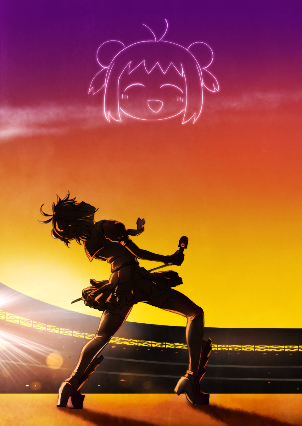 1girl, ^_^, antenna_hair, blush, closed_eyes, double_bun, freddie_mercury, frilled_skirt