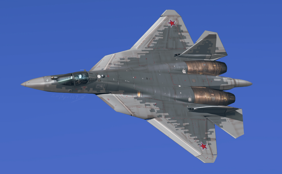 aircraft, airplane, blue_sky, fighter_jet, flying, insignia, jet, military, military_vehicle, original, pak-fa, sky, su-57, zephyr164