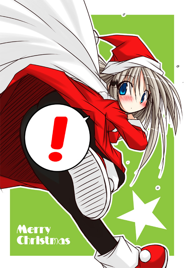 black_legwear, blue_eyes, blush, christmas, hat, little_busters!, little_busters!!, long_hair