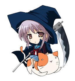 chibi, fthgn338, hat, lowres, nagato_yuki, scythe, suzumiya_haruhi_no_yuuutsu, witch_hat