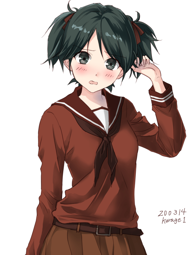 1girl, black_hair, black_neckwear, brown_eyes, brown_sailor_collar, brown_serafuku, brown_skirt, commentary_request