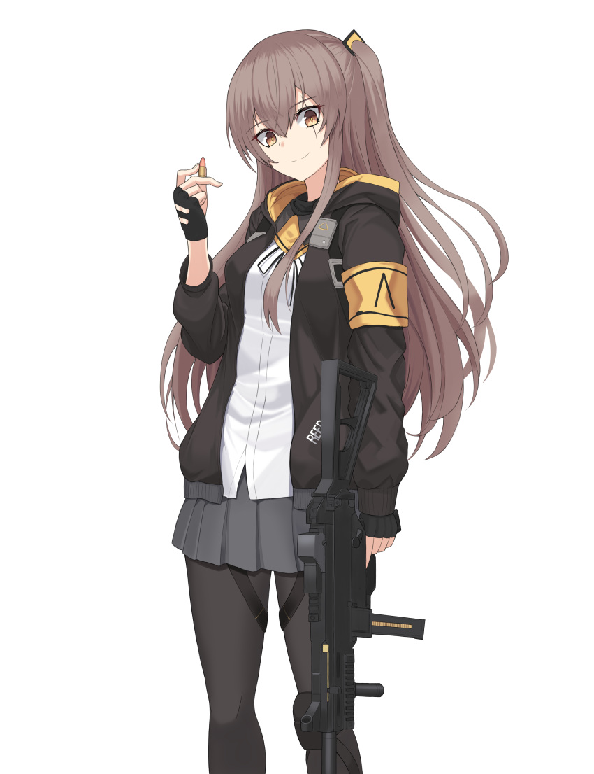 1girl, absurdres, black_gloves, black_legwear, bow, brown_eyes, brown_hair, brown_jacket