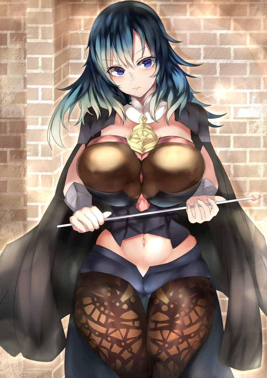1girl, absurdres, alternate_breast_size, armor, ass_visible_through_thighs, bangs, between_breasts, black_armor