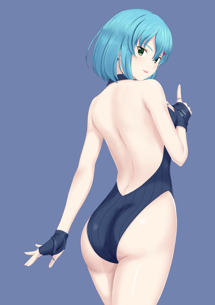 1girl, absurdres, ass, back, backless_swimsuit, bangs, black_gloves, black_swimsuit