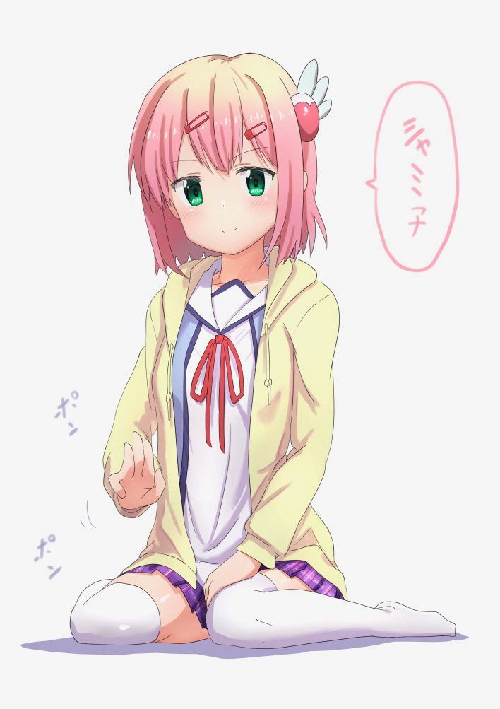 1girl, blonde_hair, chiyoda_momo, commentary, full_body, gradient_hair, green_eyes, hair_ornament