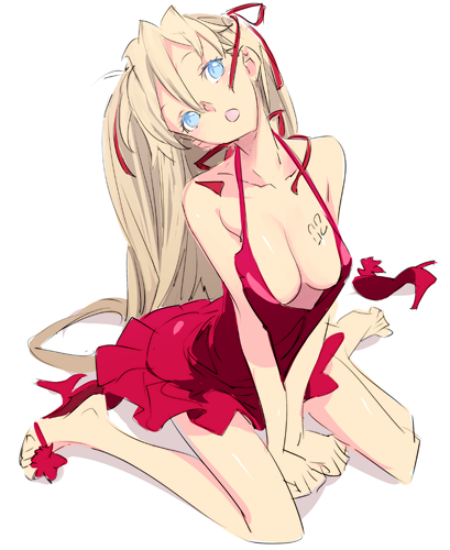 breasts, dress, halterneck, high_heels, legs, long_hair, lowres, neon_genesis_evangelion