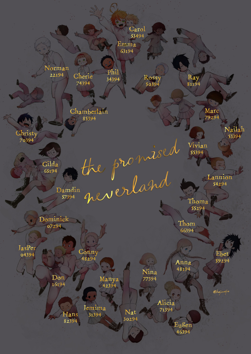 alicia_(yakusoku_no_neverland), anna_(yakusoku_no_neverland), black_hair, blonde_hair, book, brown_hair, carol_(yakusoku_no_neverland), chamberlain_(yakusoku_no_neverland)