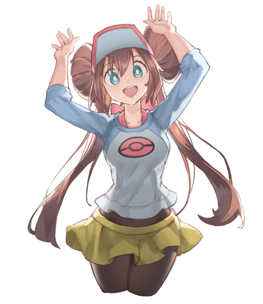 1girl, black_legwear, blue_eyes, breasts, brown_hair, cchhii3, double_bun, highres