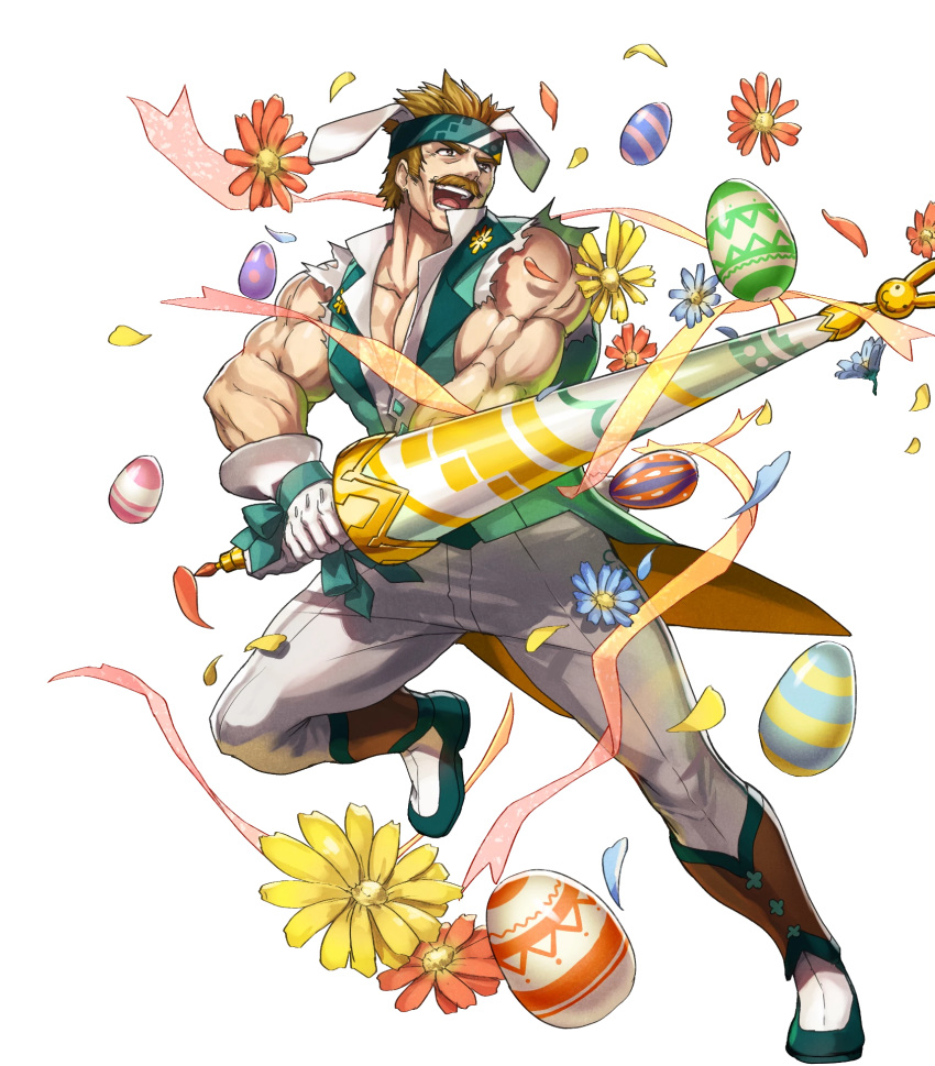 1boy, alternate_costume, animal_ears, bartre_(fire_emblem), boots, bow, brown_eyes, brown_hair