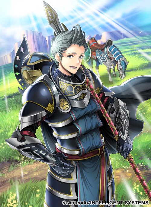 1boy, armor, blue_hair, boots, cape, fire_emblem, fire_emblem_cipher, fire_emblem_fates