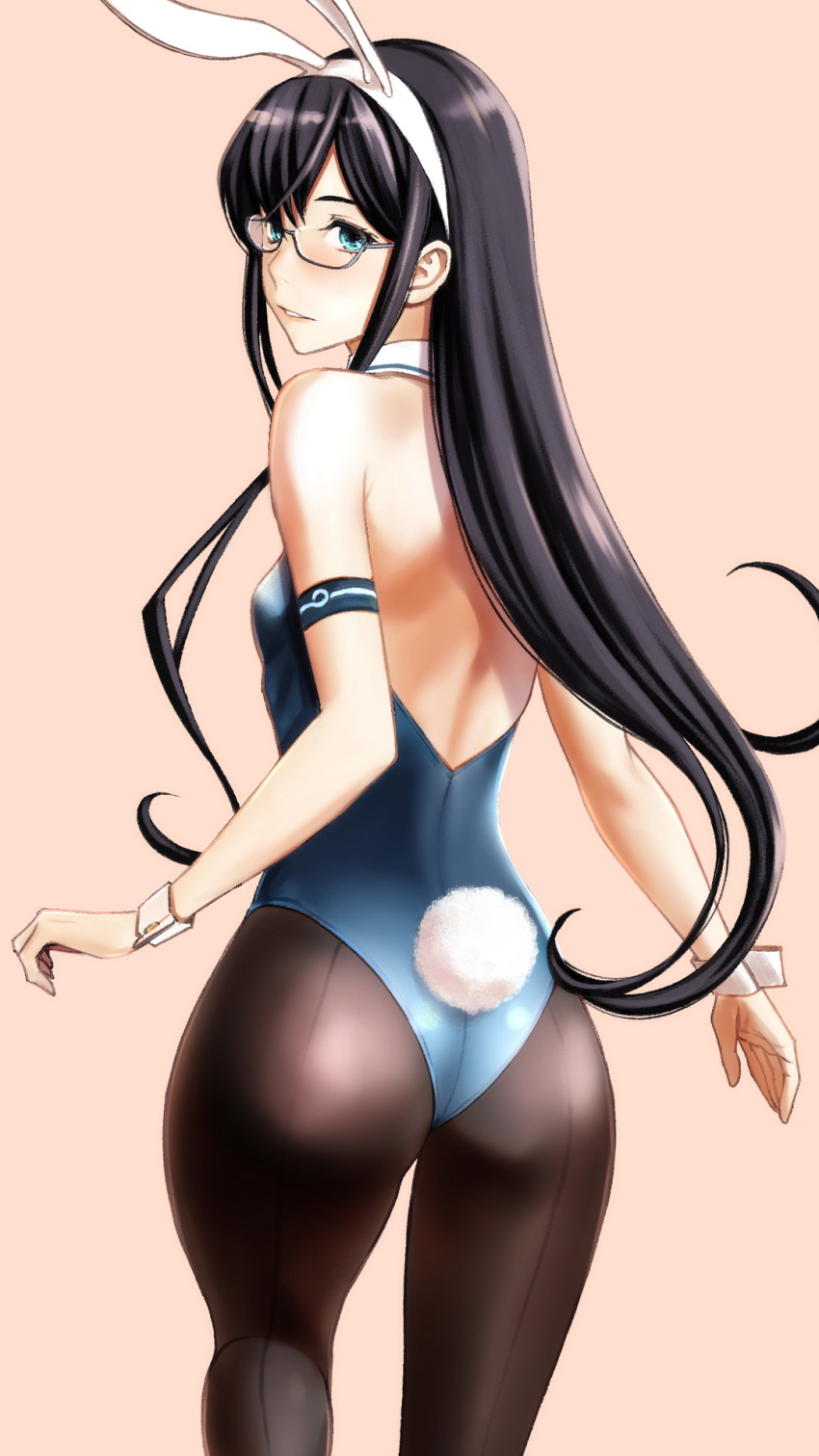 1girl, alternate_costume, animal_ears, ass, bare_shoulders, black_hair, blush, breasts