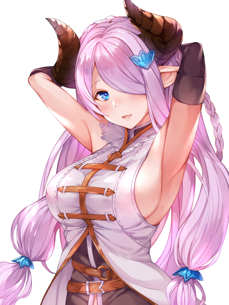 1girl, armpits, arms_behind_head, arms_up, asymmetrical_gloves, bare_shoulders, belt, black_dress