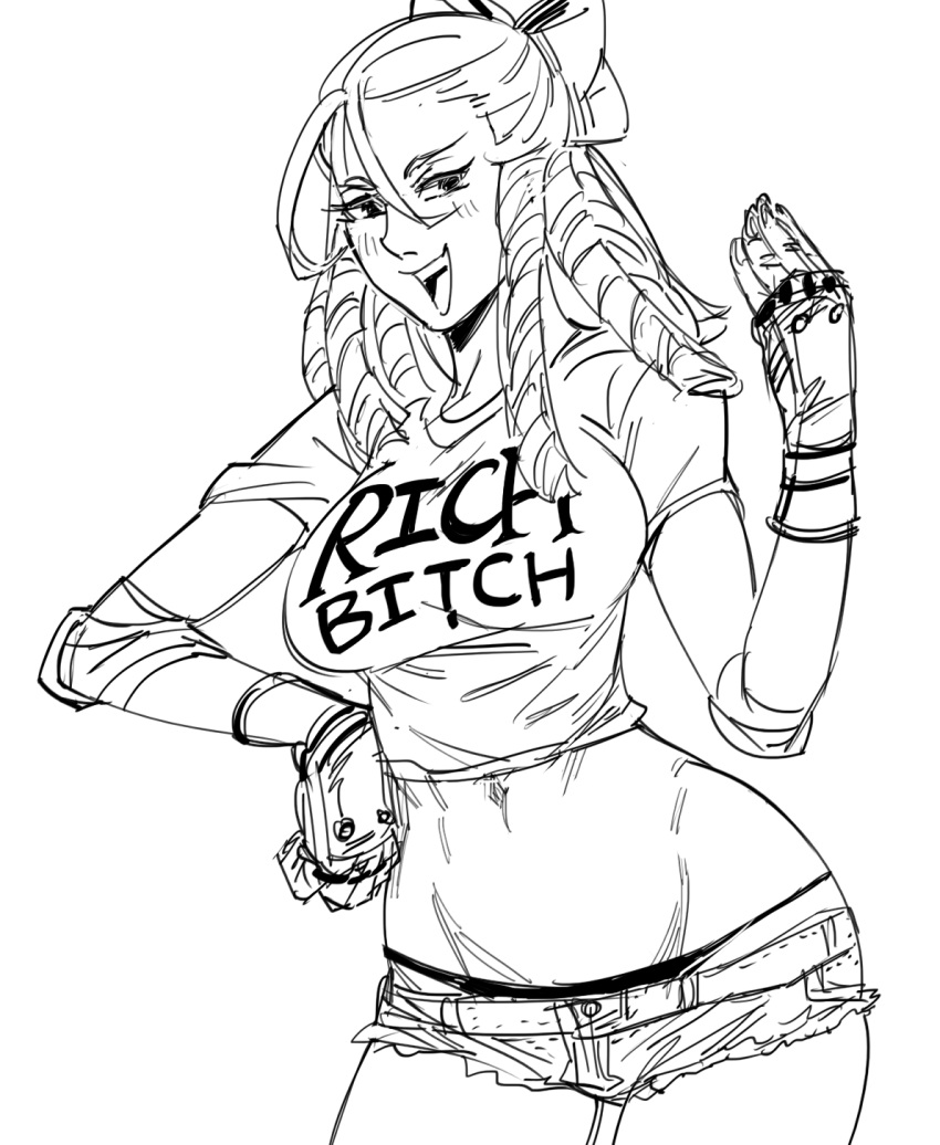 1girl, :d, bb_(baalbuddy), blush, bow, breasts, clothes_writing, contrapposto