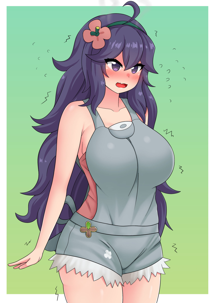 1girl, @_@, absurdres, ahoge, al_bhed_eyes, alternate_breast_size, blush, breasts