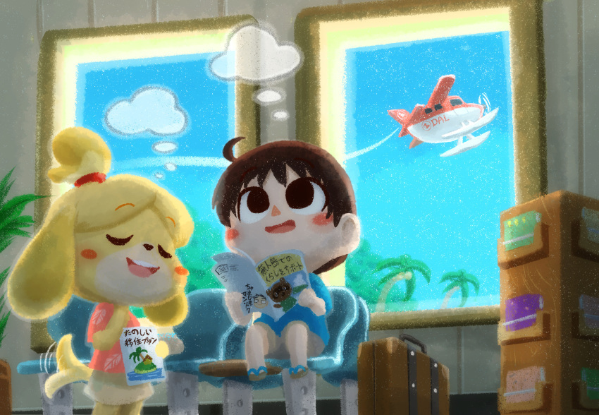 1boy, 1girl, adult, ahoge, aircraft, airplane, animal_crossing, animal_crossing_new_horizons