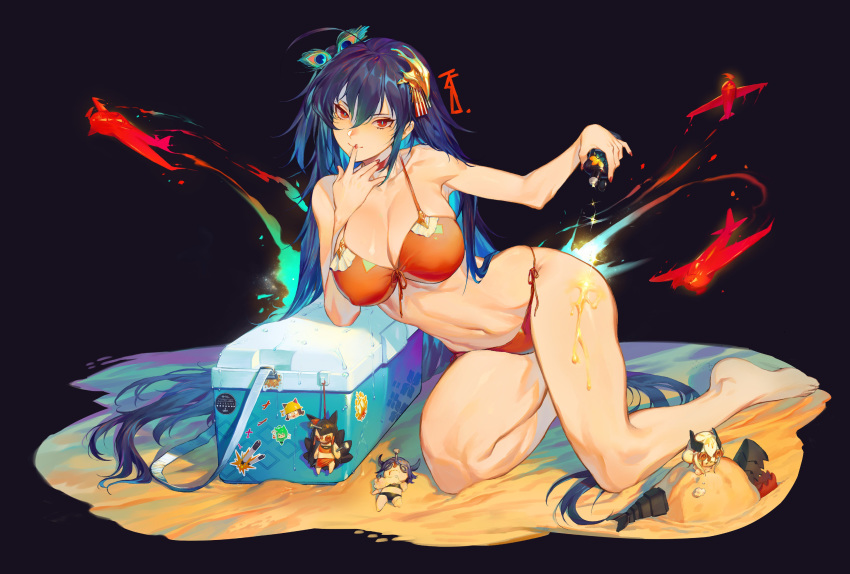 1girl, absurdres, akagi_(azur_lane), akashi_(azur_lane), azur_lane, bikini, black_hair, breasts