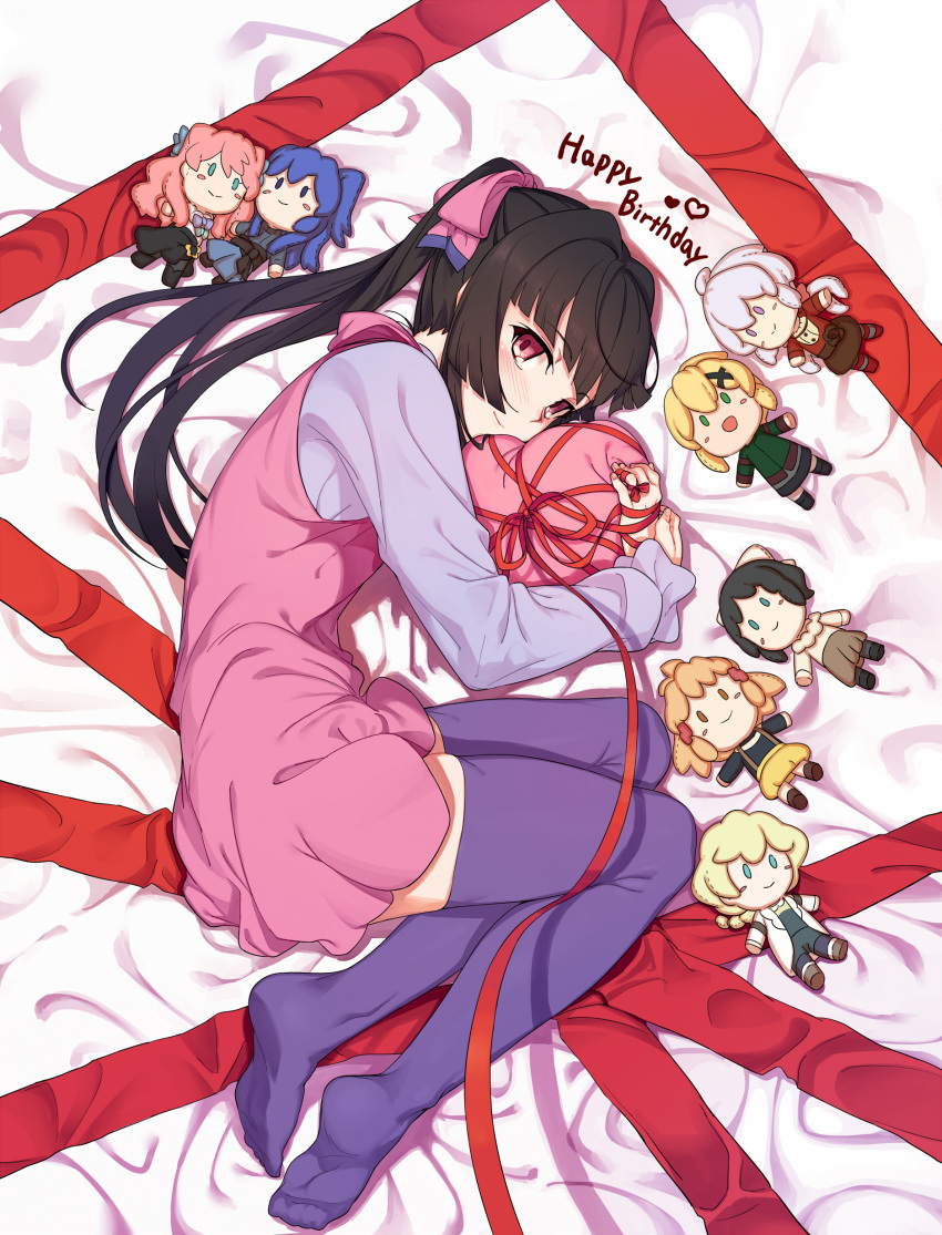 1girl, absurdres, akatsuki_kirika, black_hair, character_doll, dress, elfnein, happy_birthday