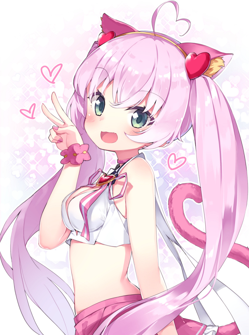 1girl, :d, ahoge, animal_ear_fluff, animal_ears, bare_shoulders, bracelet, breasts