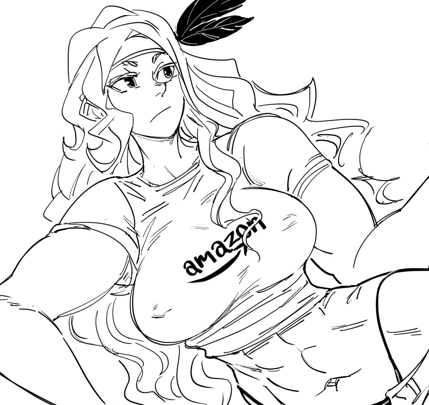 1girl, abs, amazon_(company), amazon_(dragon's_crown), bb_(baalbuddy), closed_mouth, commentary, covered_nipples