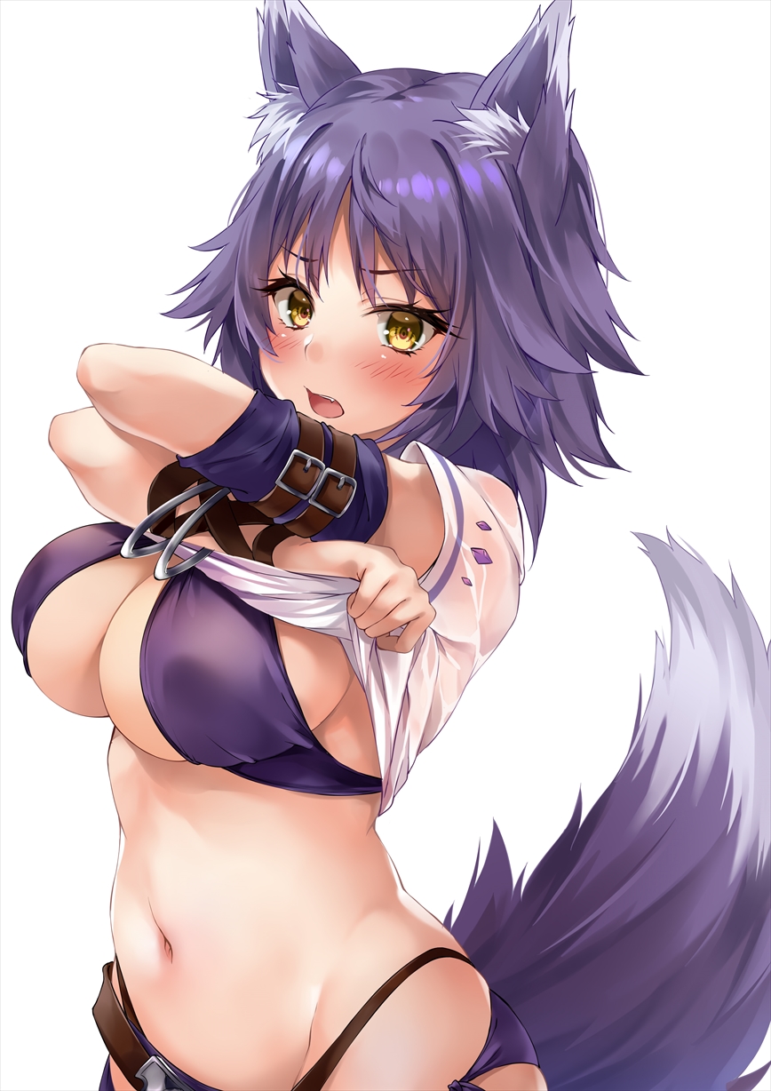 1girl, aki_makoto, animal_ear_fluff, animal_ears, arm_belt, bangs, bikini, blush