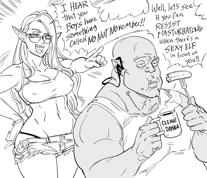 1boy, 1girl, :d, bald, bb_(baalbuddy), breakfast, breasts, commentary