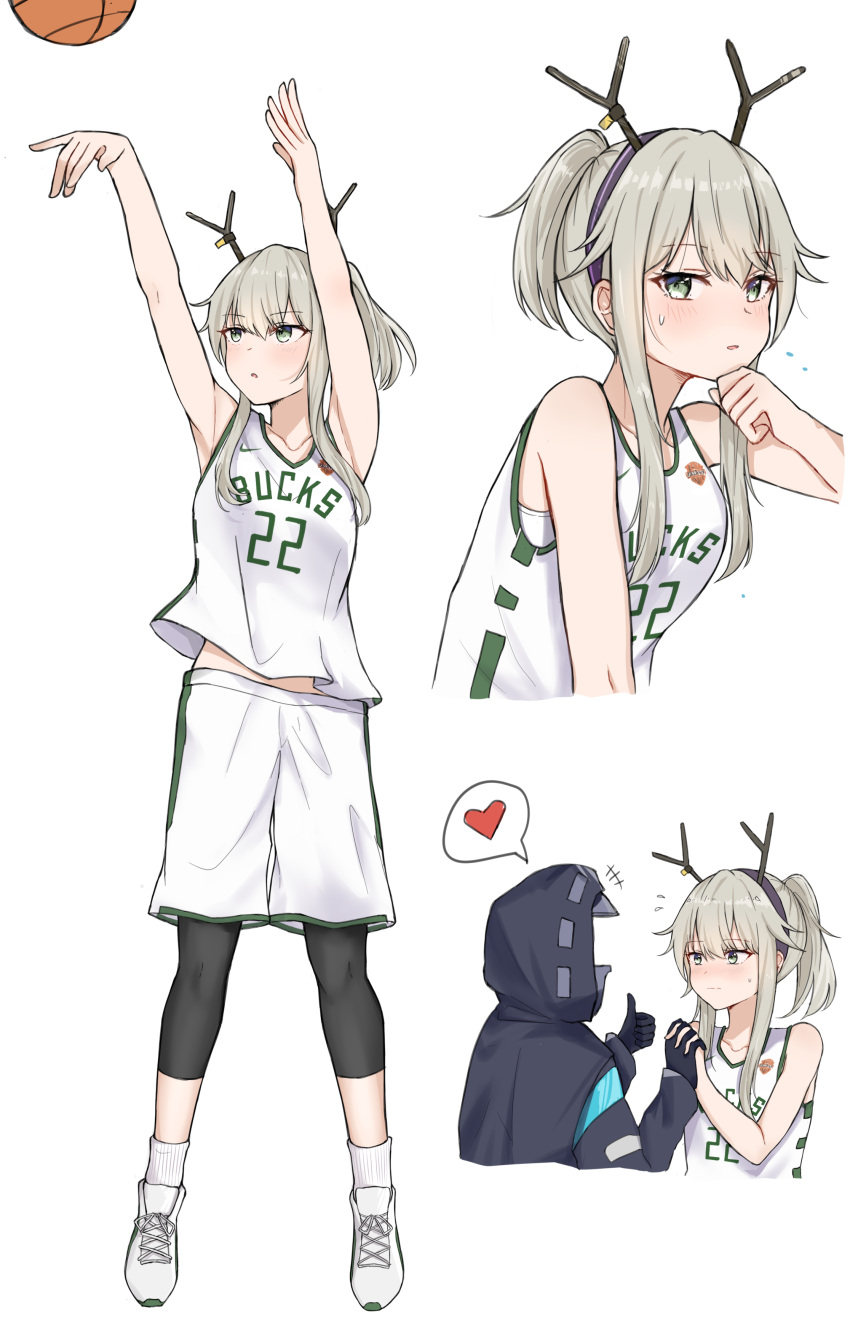 +++, 1girl, absurdres, ambiguous_gender, antlers, arknights, arms_up, bangs