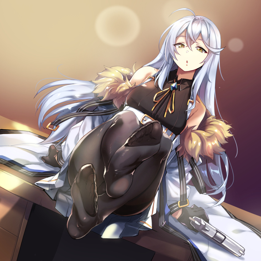 copyright_request, counter_side, disdain, feet, fur-trimmed_jacket, fur_trim, gaeun, gun