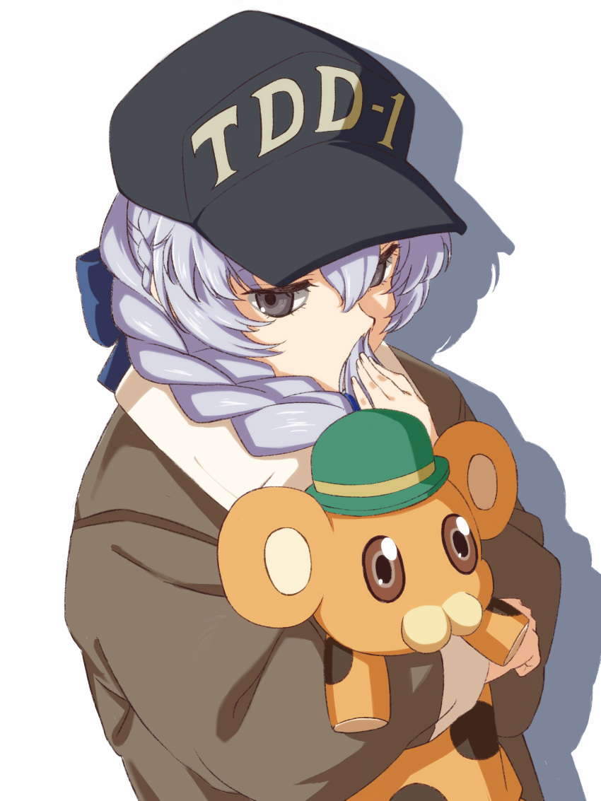 1girl, absurdres, baseball_cap, bonta-kun, bow, braid, braided_ponytail, commentary