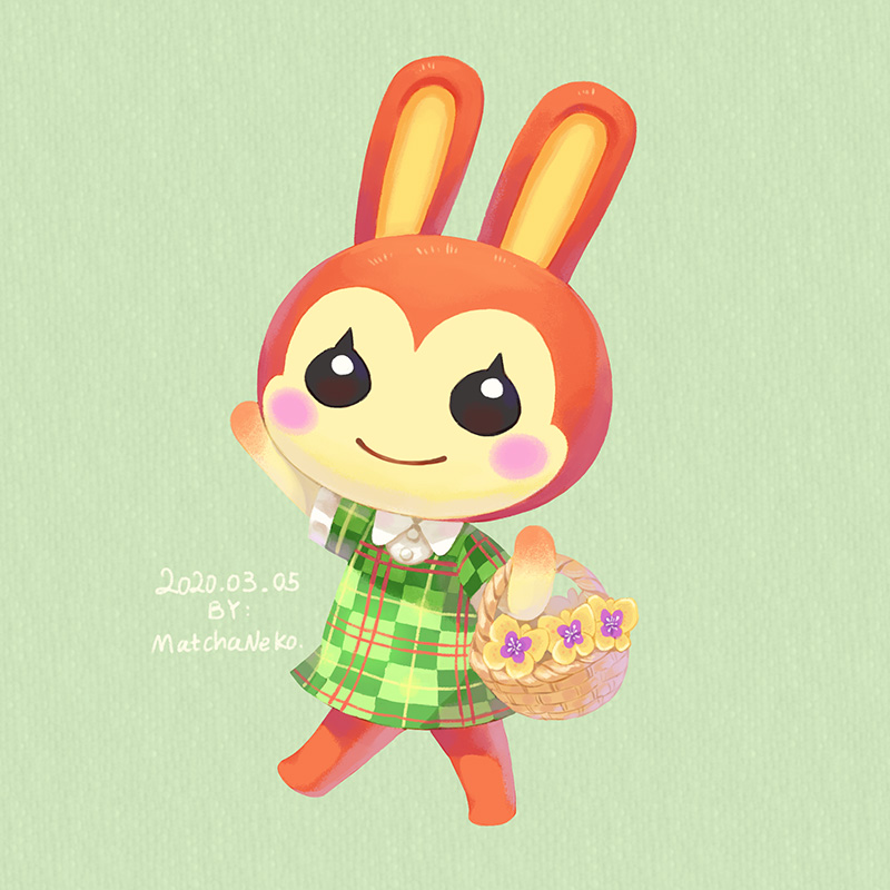 1girl, animal_ears, artist_name, basket, dated, doubutsu_no_mori, flower, furry