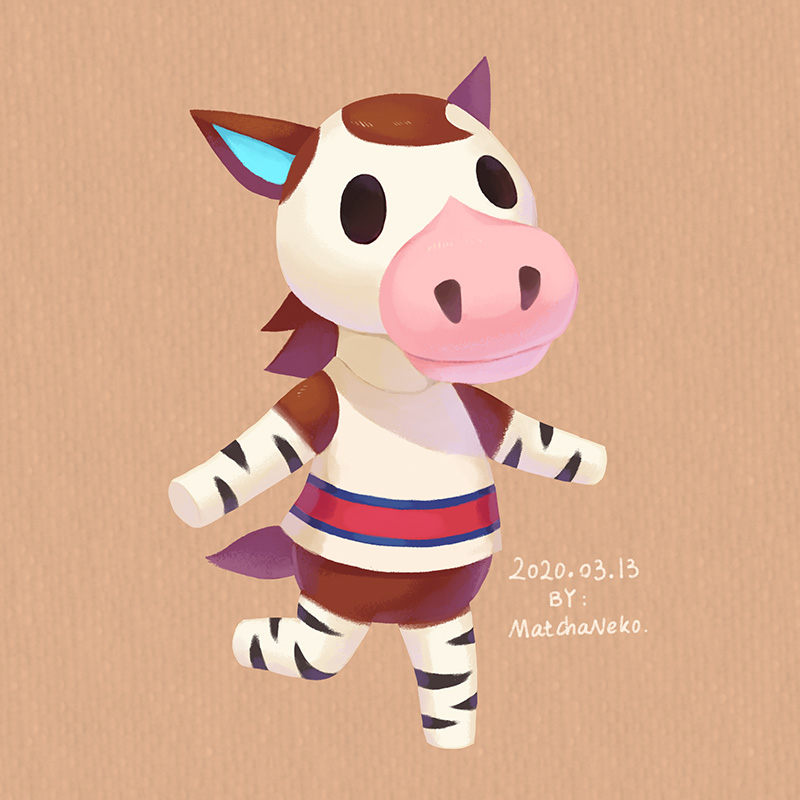 1boy, artist_name, brown_background, dated, doubutsu_no_mori, furry, matchaneko, okapi_ears, okapi_tail, okappi_(doubutsu_no_mori), solo