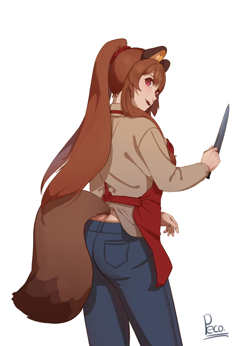 1girl, 33ehdrbs, absurdres, animal_ear_fluff, animal_ears, apron, bangs, brown_hair