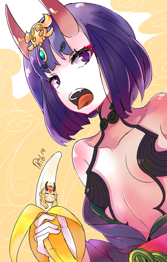 1girl, banana, bangs, bare_shoulders, blonde_hair, breasts, collarbone, commentary