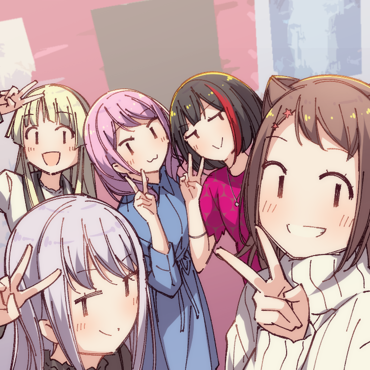 >:), 5girls, :3, aiba_aina, ayasaka, bang_dream!, bangs, black_hair