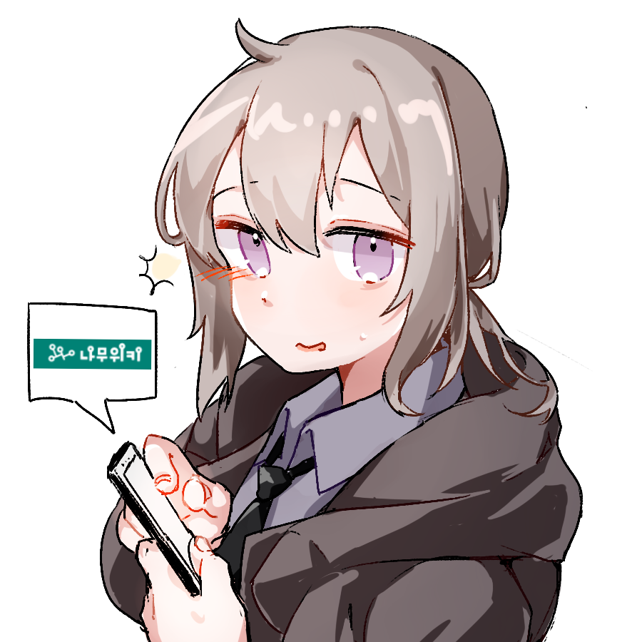1girl, ahoge, bamyamsj, bangs, black_neckwear, blush, brown_jacket, cellphone