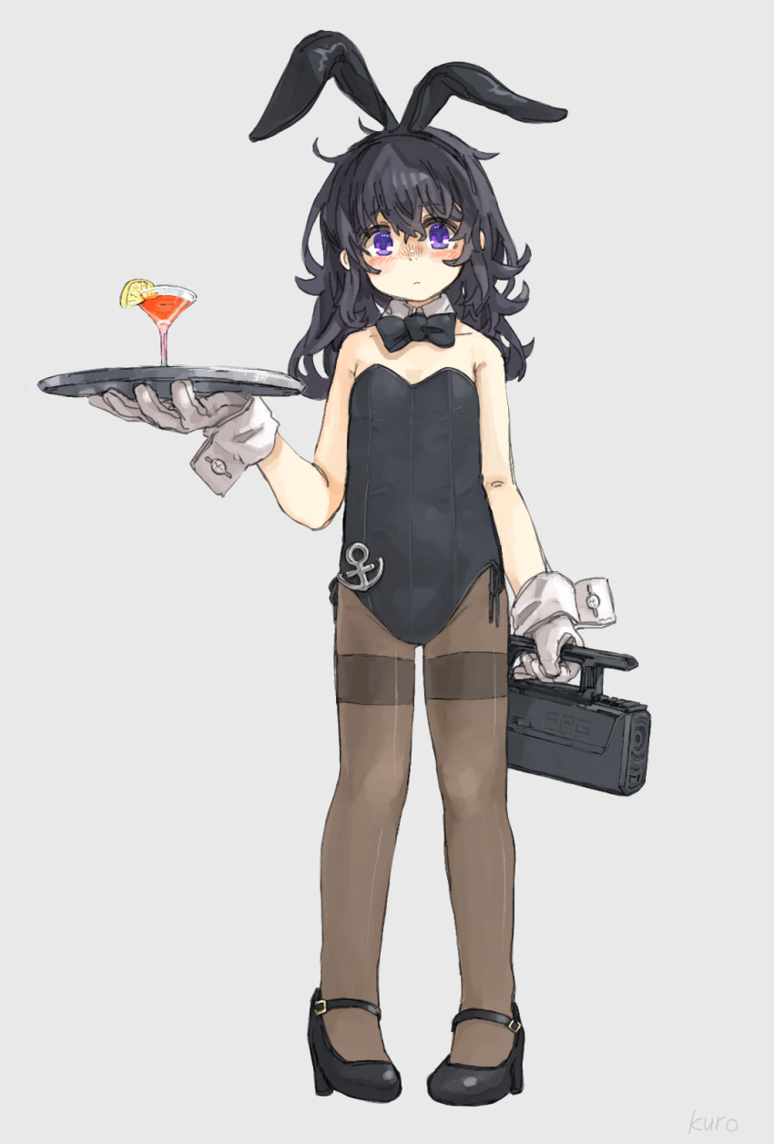 1girl, akatsuki_(kantai_collection), alternate_costume, anchor, animal_ears, bangs, black_footwear, black_legwear
