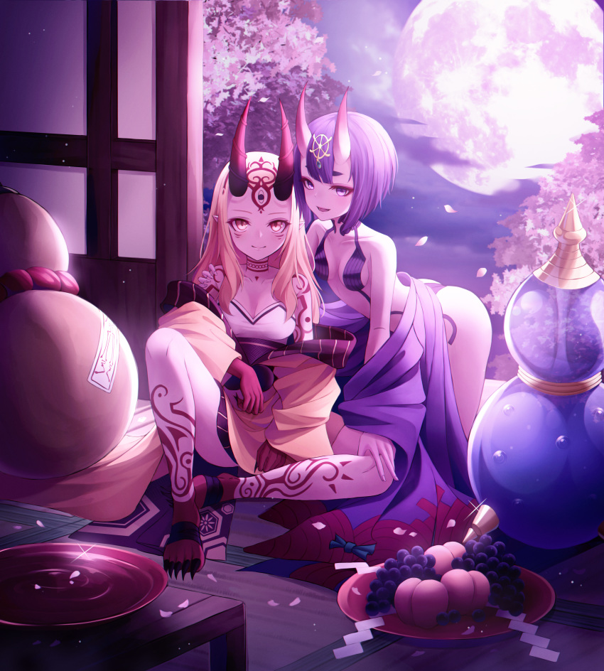 2girls, absurdres, alcohol, ass, bangs, bare_shoulders, blonde_hair, blush
