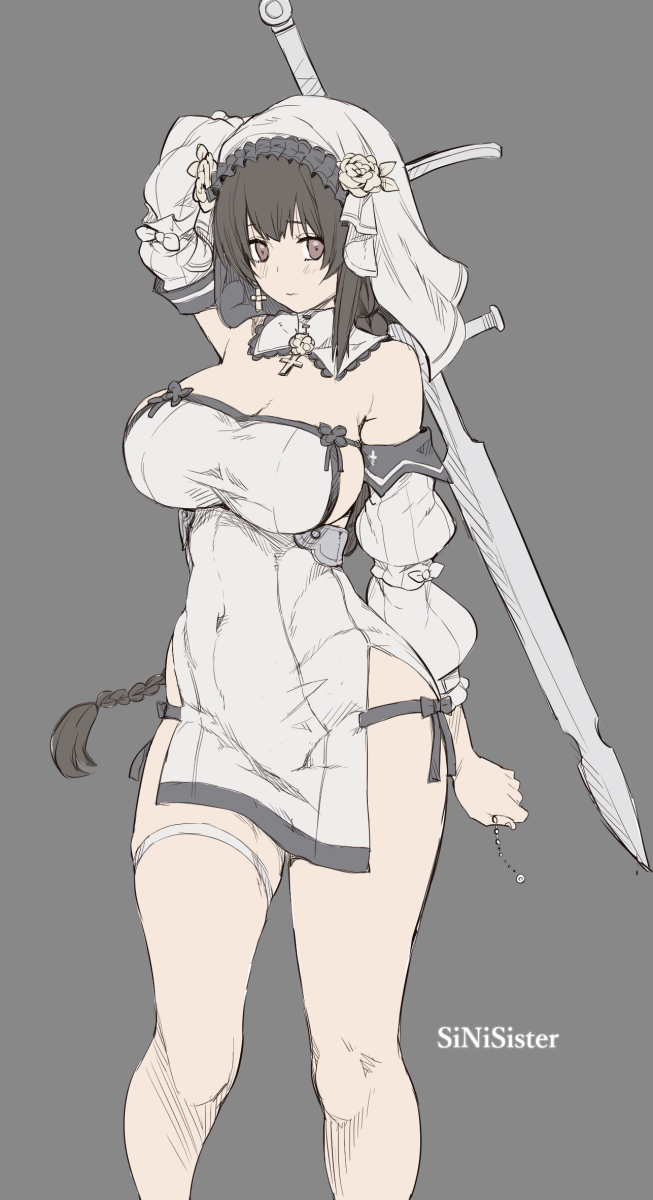 1girl, angelo_(gomahangetsu), arm_behind_back, arm_up, armpit_crease, black_bow, blush, bow