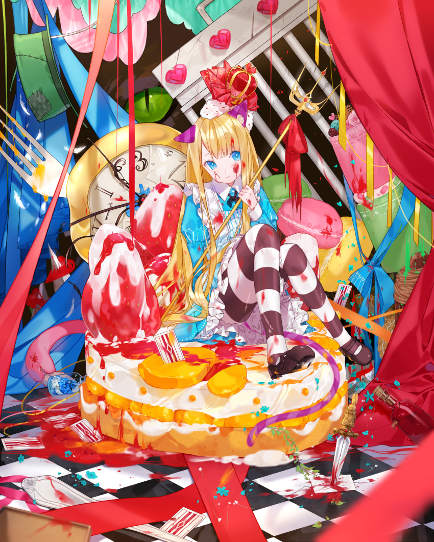 1girl, absurdres, alice_(wonderland), alice_in_wonderland, animal_ears, bird, black_footwear, blonde_hair