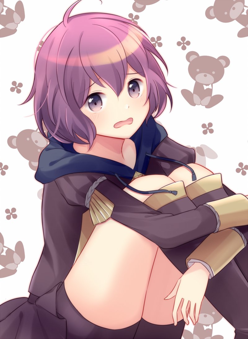 1girl, bernadetta_von_varley, bike_shorts, fire_emblem, fire_emblem:_three_houses, garreg_mach_monastery_uniform, grey_eyes, hood