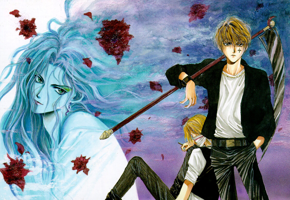 angel_sanctuary, artbook, belt, cigarette, katou_yue, male, mudou_setsuna, rosiel