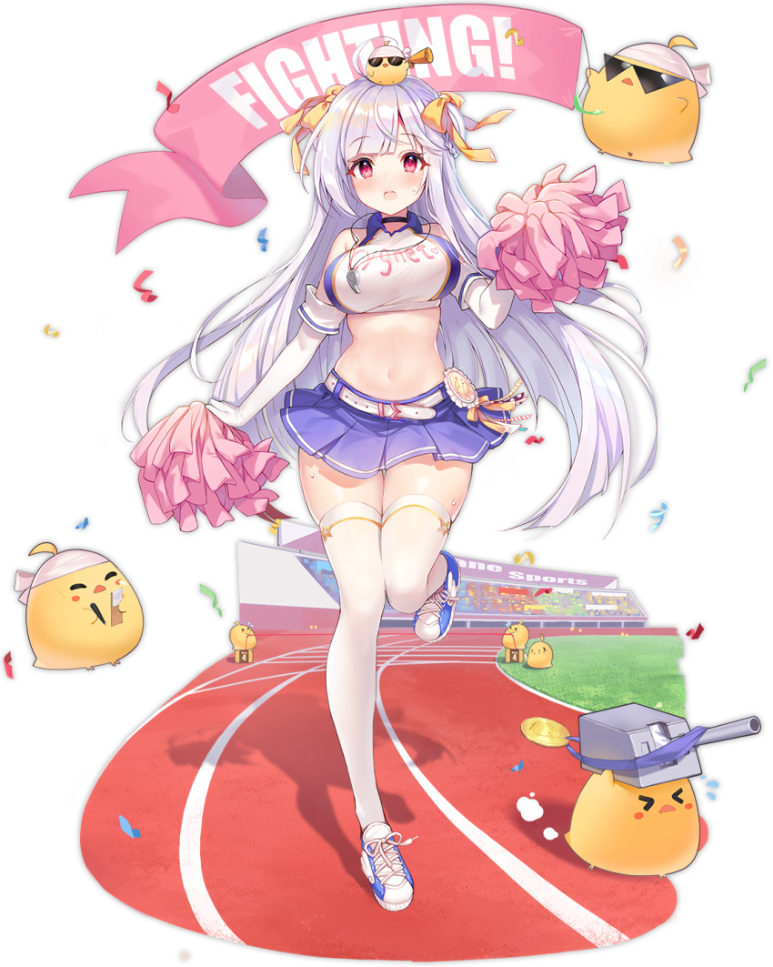 1girl, azur_lane, bare_shoulders, belt, bird, breasts, cheerleader, chick