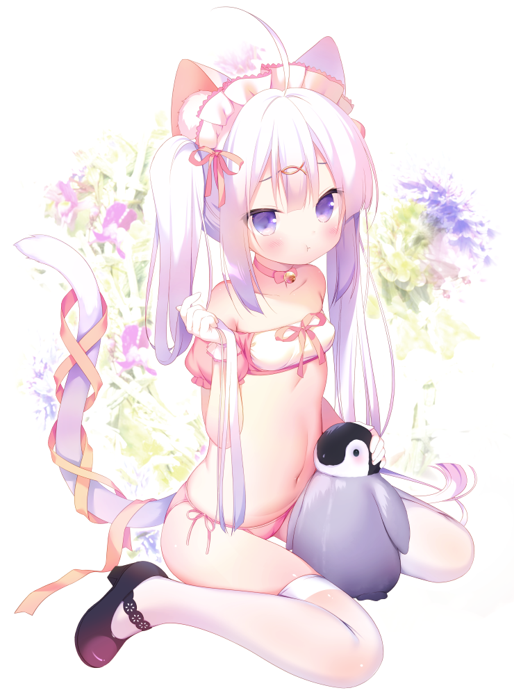 1girl, :t, ahoge, animal, animal_ear_fluff, animal_ears, bandeau, bangs